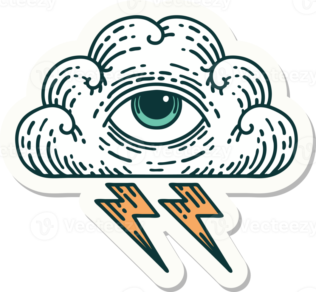 tattoo style sticker of an all seeing eye cloud png