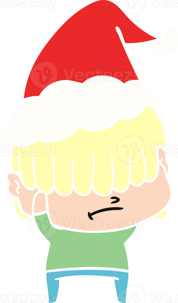 egale kleurenillustratie van een jongen met slordig haar die een kerstmuts draagt png