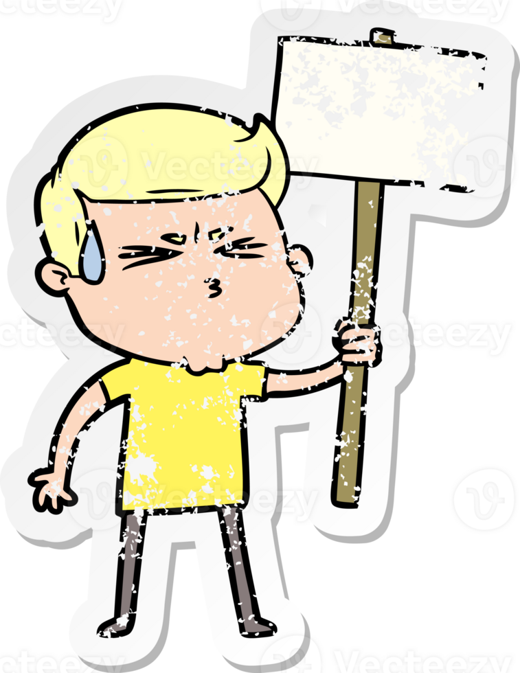 distressed sticker of a cartoon man sweating png