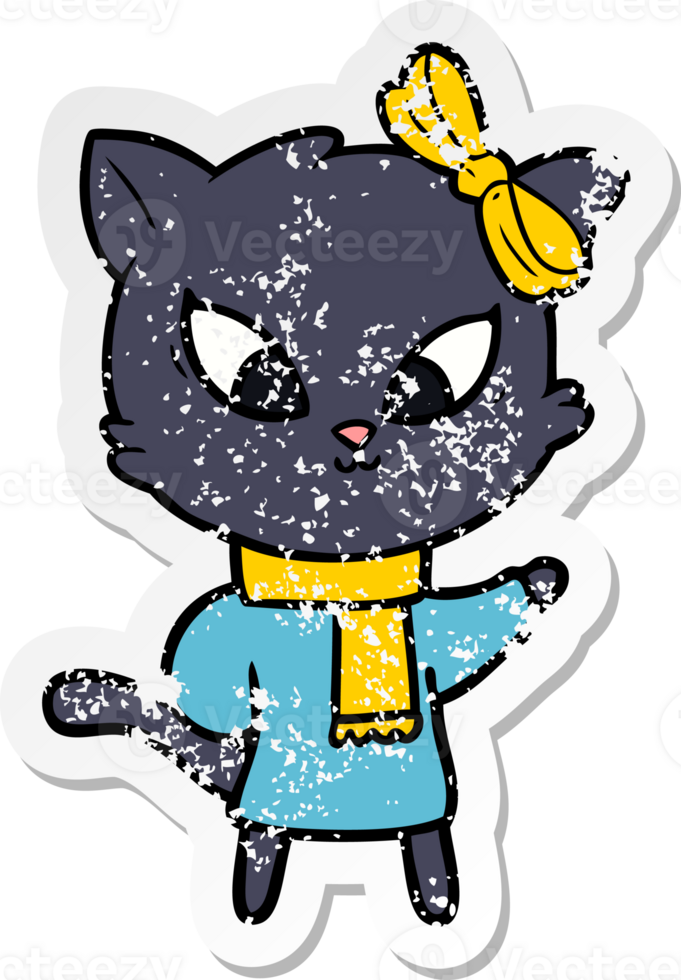 distressed sticker of a cartoon cat png