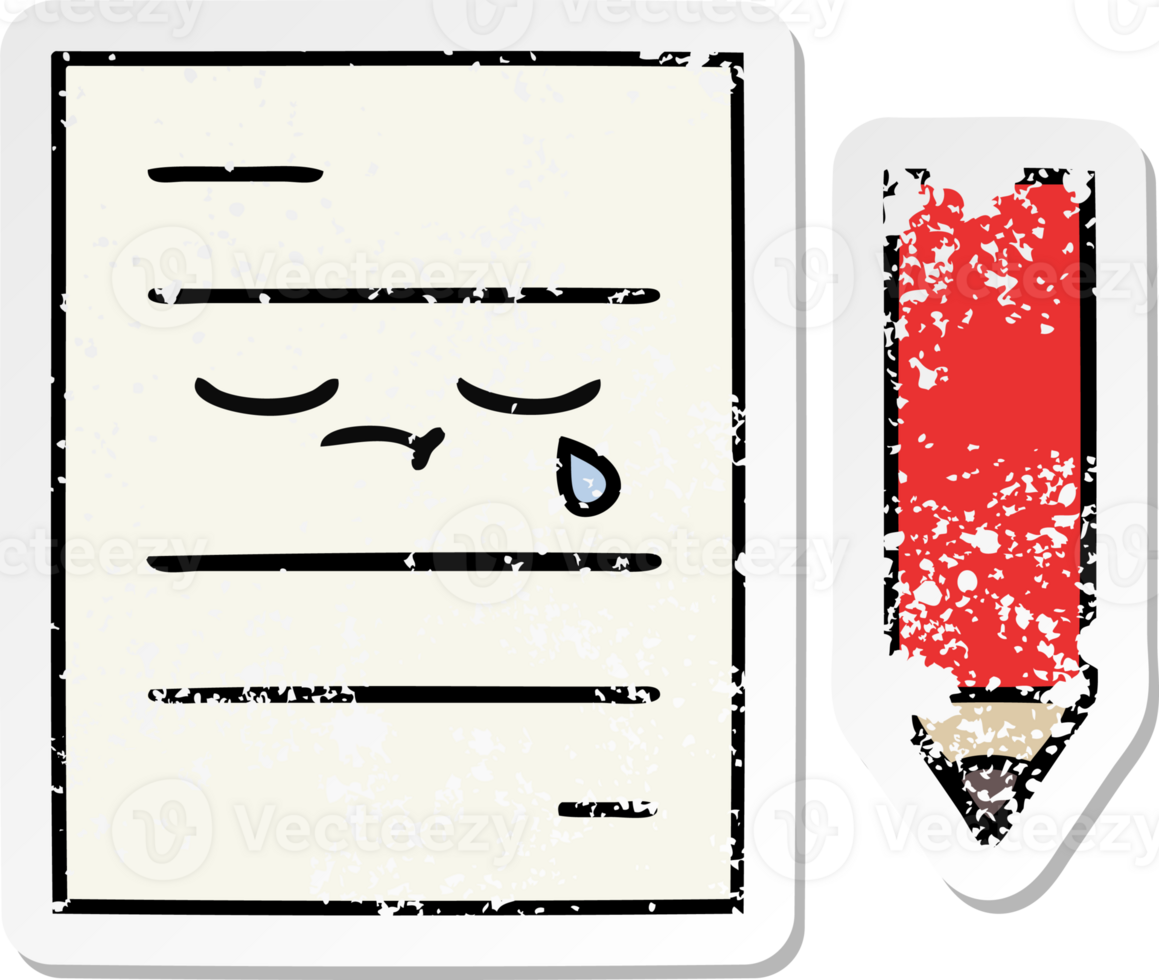 distressed sticker of a cute cartoon test paper png