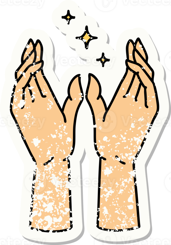 traditional distressed sticker tattoo of mystic hands png