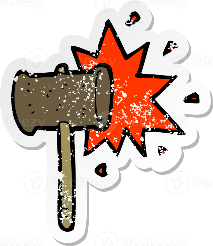 retro distressed sticker of a cartoon banging gavel png