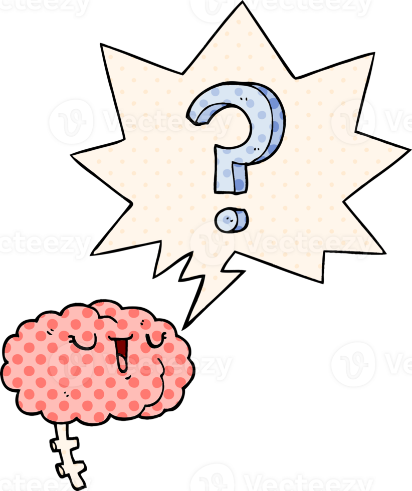 cartoon curious brain with speech bubble in comic book style png