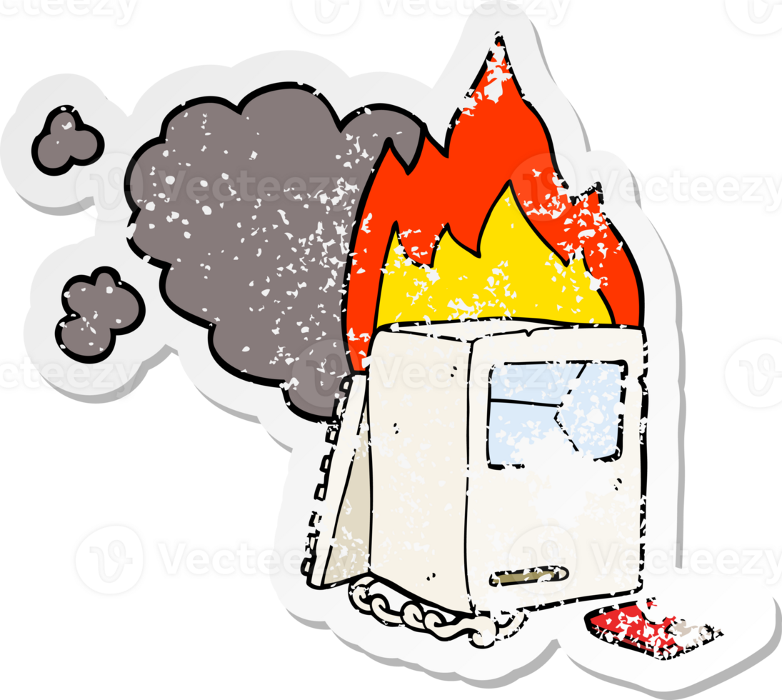 distressed sticker of a cartoon broken computer png