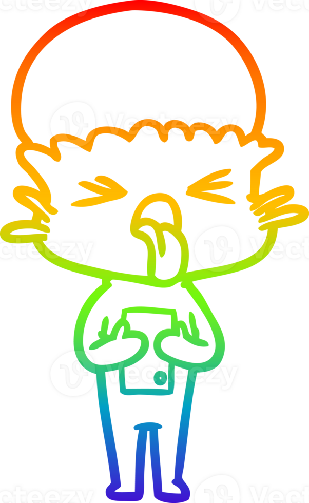 rainbow gradient line drawing of a disgusted cartoon alien png