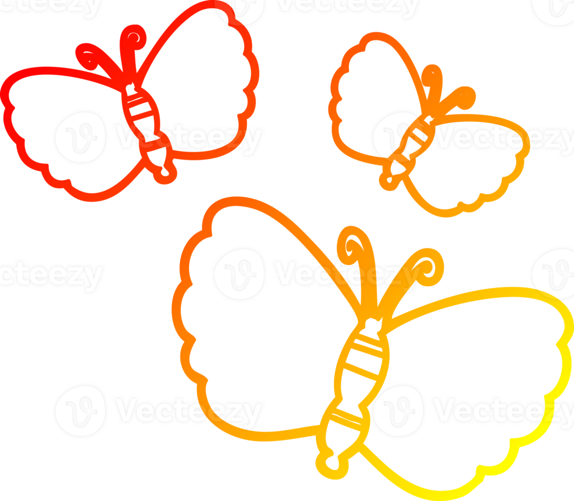 warm gradient line drawing of a cartoon butterflies png