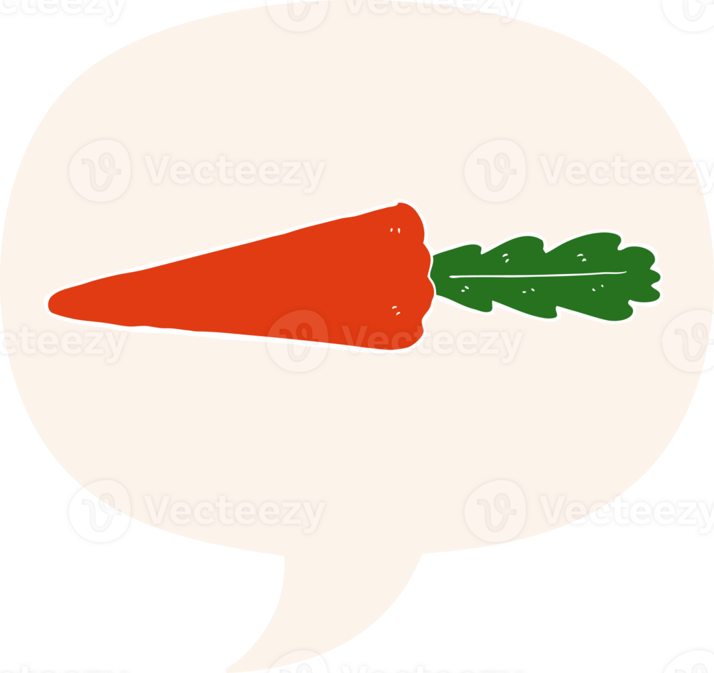 cartoon carrot with speech bubble in retro style png