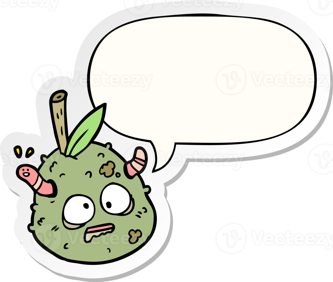 cartoon rotting old pear with worm with speech bubble sticker png