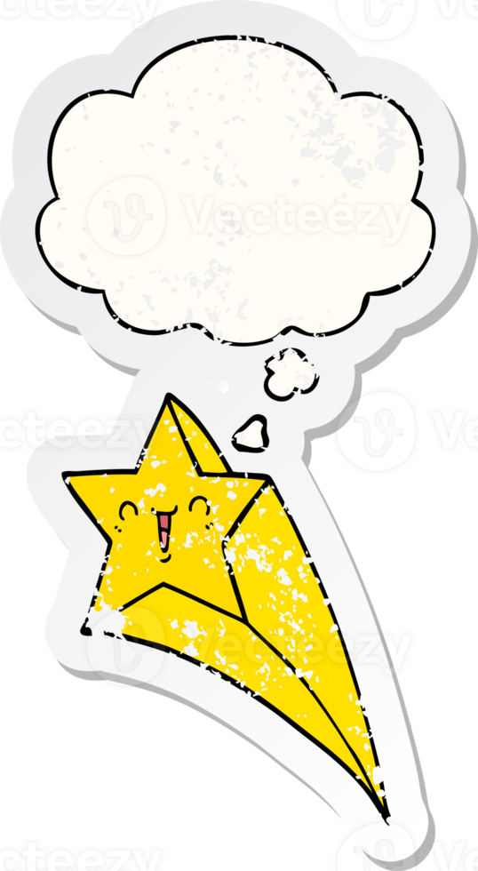 cartoon shooting star with thought bubble as a distressed worn sticker png