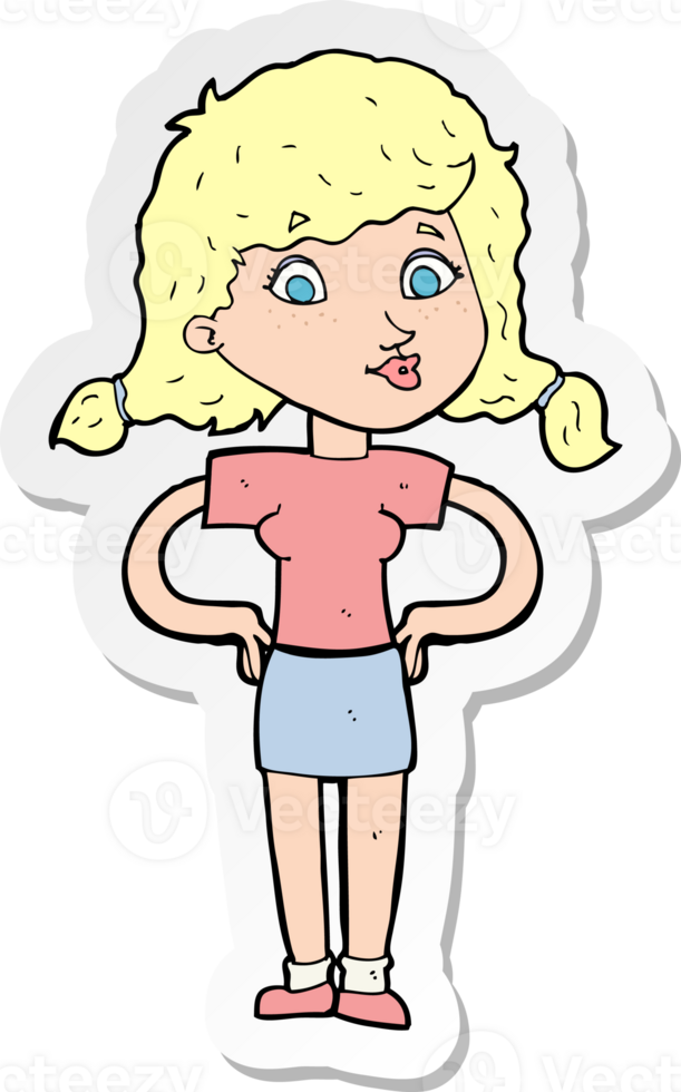 sticker of a cartoon pretty girl with hands on hips png