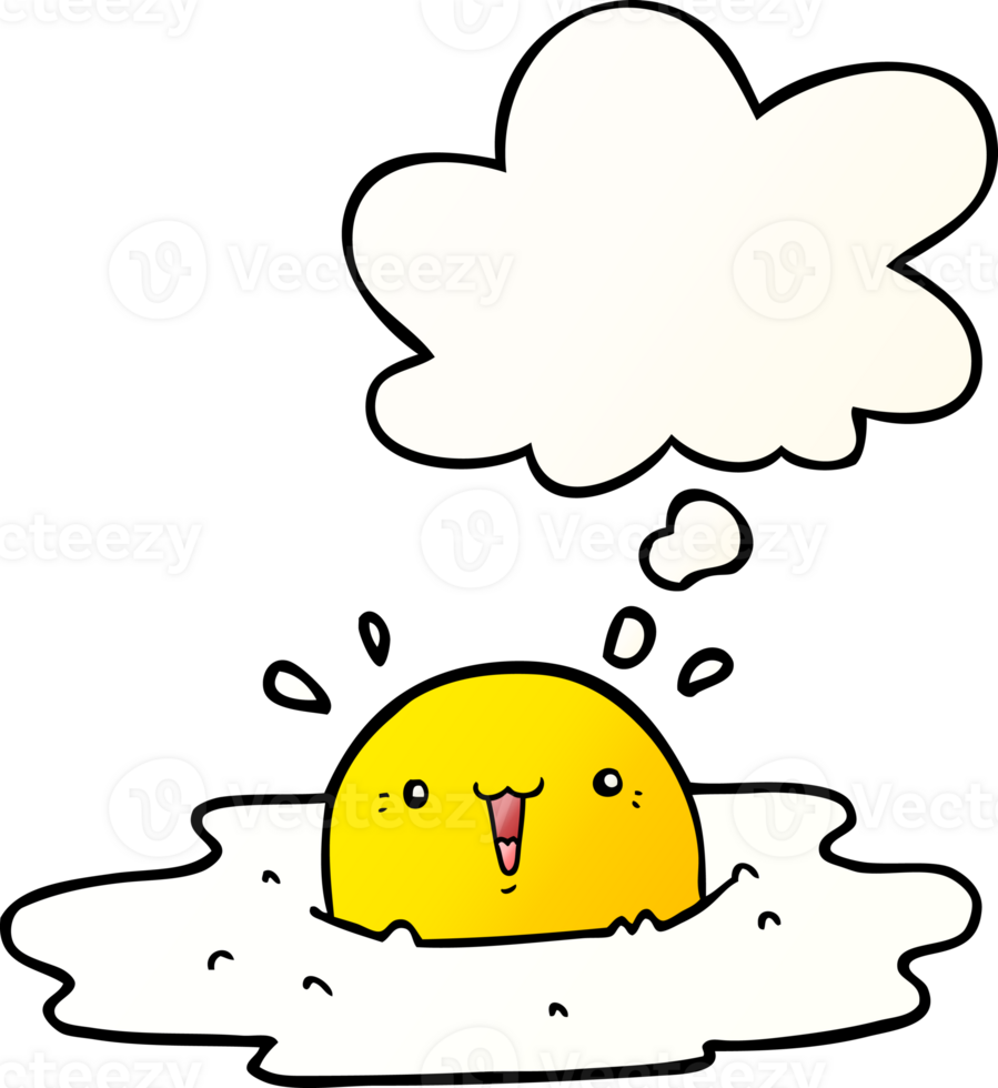 cute cartoon fried egg with thought bubble in smooth gradient style png