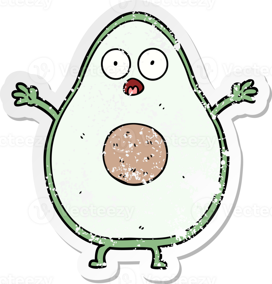 distressed sticker of a cartoon avocado png