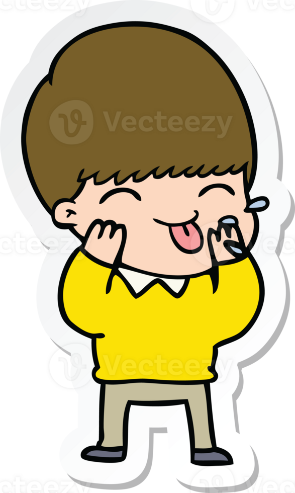 sticker of a cartoon boy blowing raspberry png