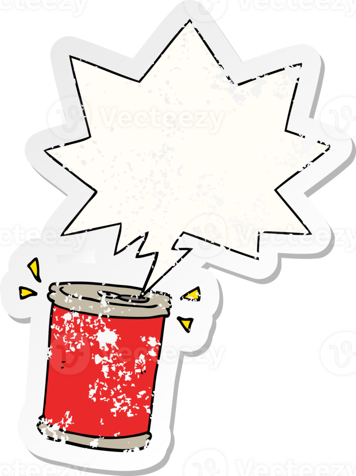 cartoon soda can with speech bubble distressed distressed old sticker png