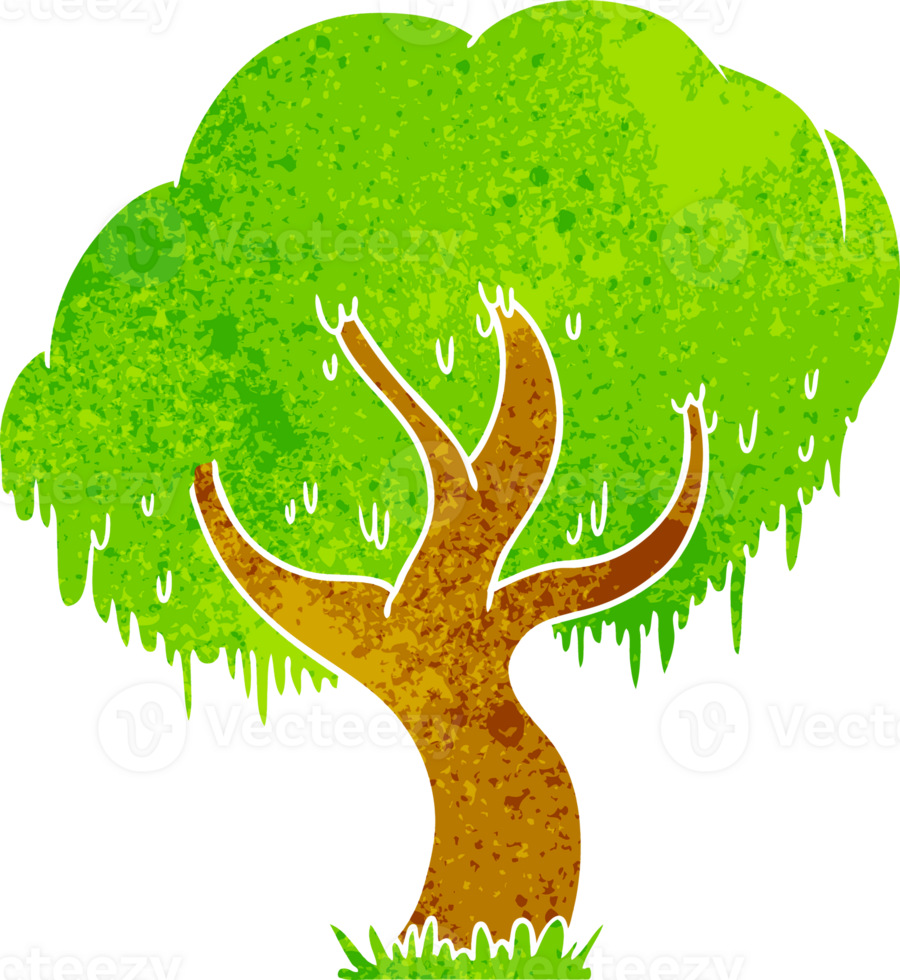 hand drawn retro cartoon doodle of a green tree png