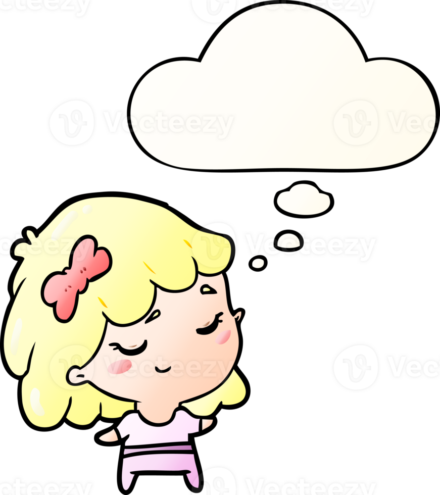 cartoon happy girl with thought bubble in smooth gradient style png