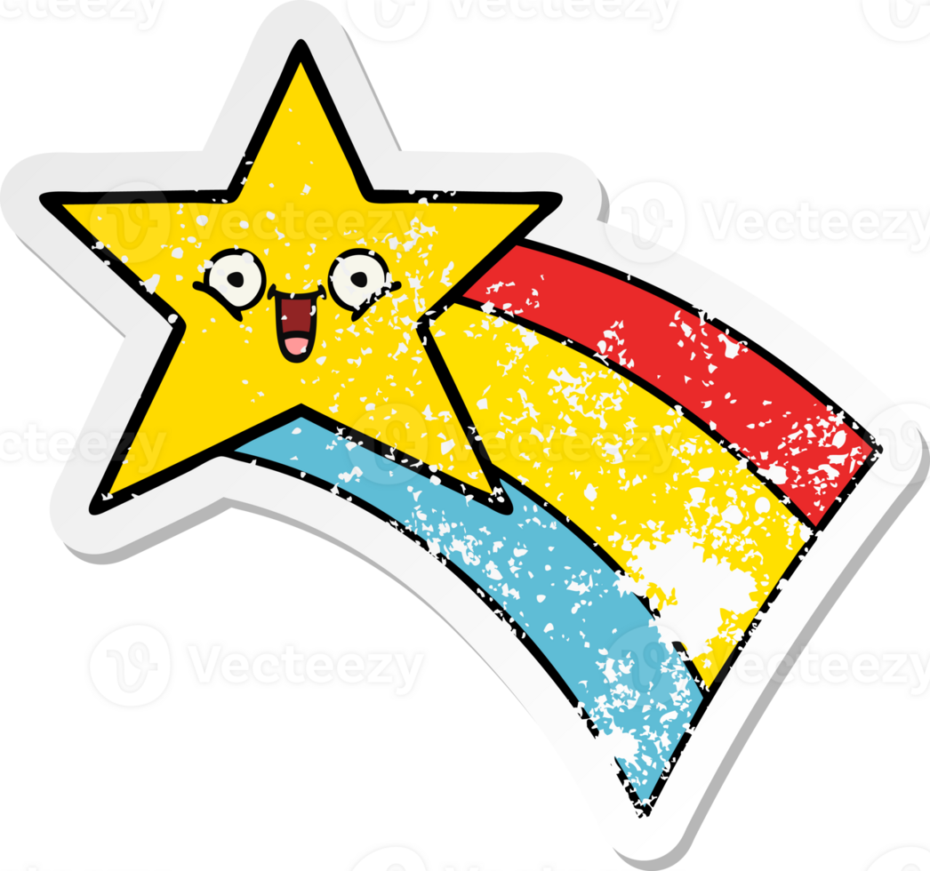 distressed sticker of a cute cartoon shooting rainbow star png