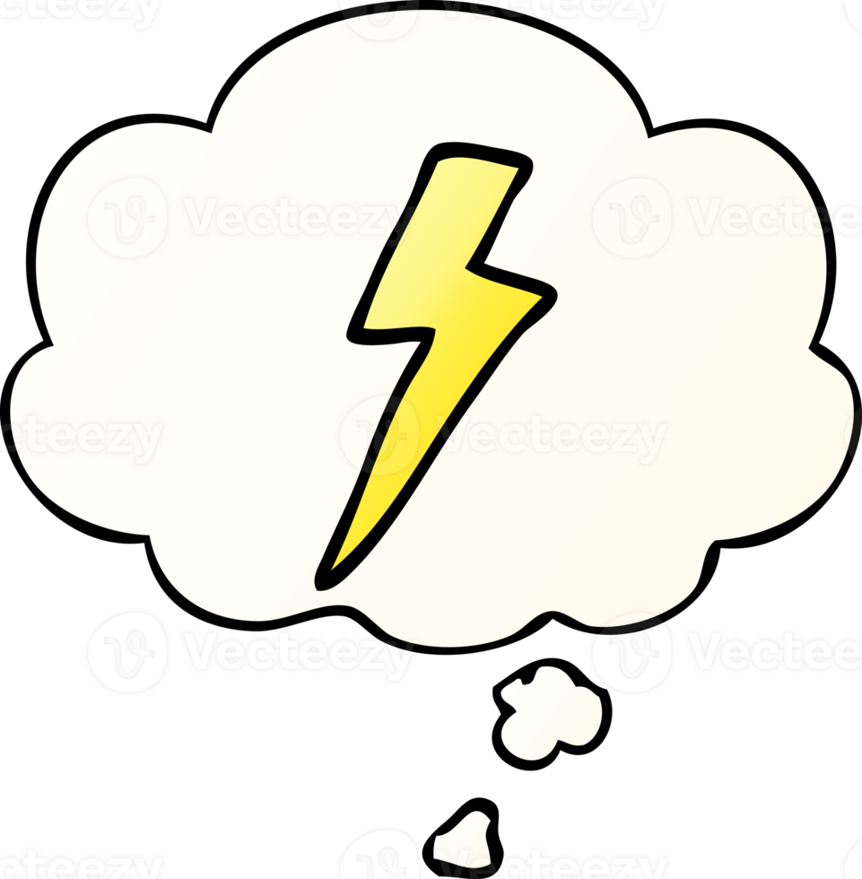cartoon lightning bolt with thought bubble in smooth gradient style png