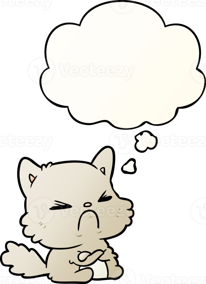 cartoon angry cat with thought bubble in smooth gradient style png
