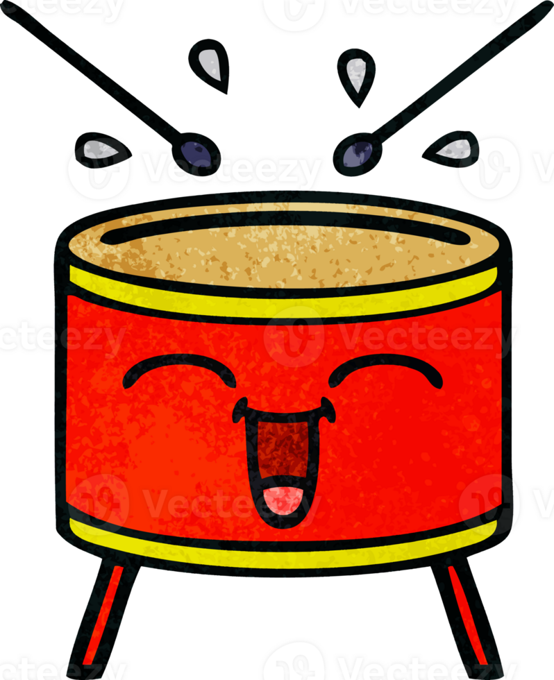 retro grunge texture cartoon of a happy drum png
