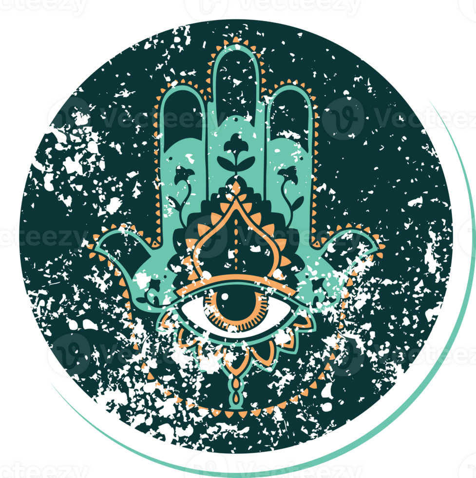 iconic distressed sticker tattoo style image of a hamza png
