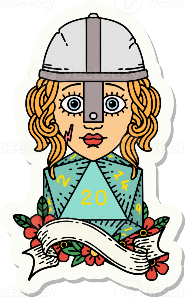 sticker of a human fighter with natural twenty dice roll png