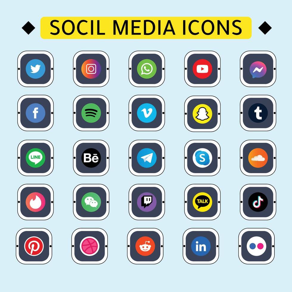 Social media icons set with facebook instagram twitter tiktok youtube logos 2024 vector