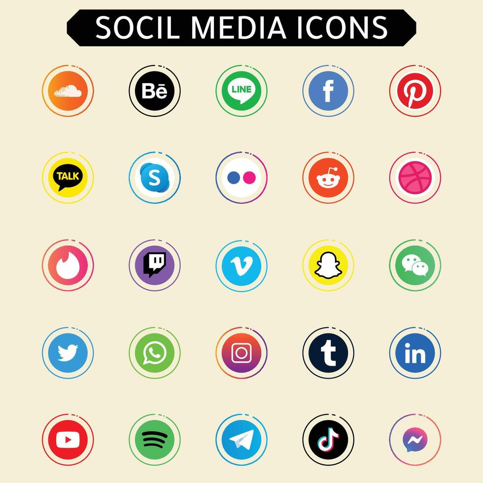 Social media icons set with facebook instagram twitter tiktok youtube logos vector