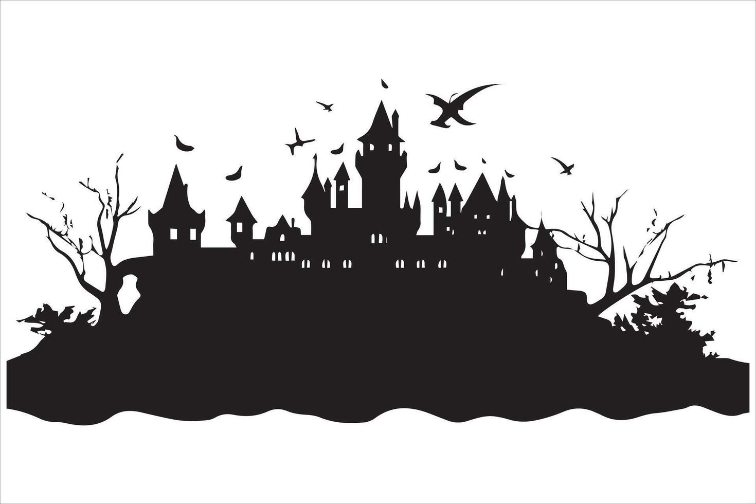 Halloween witch house silhouette design free vector