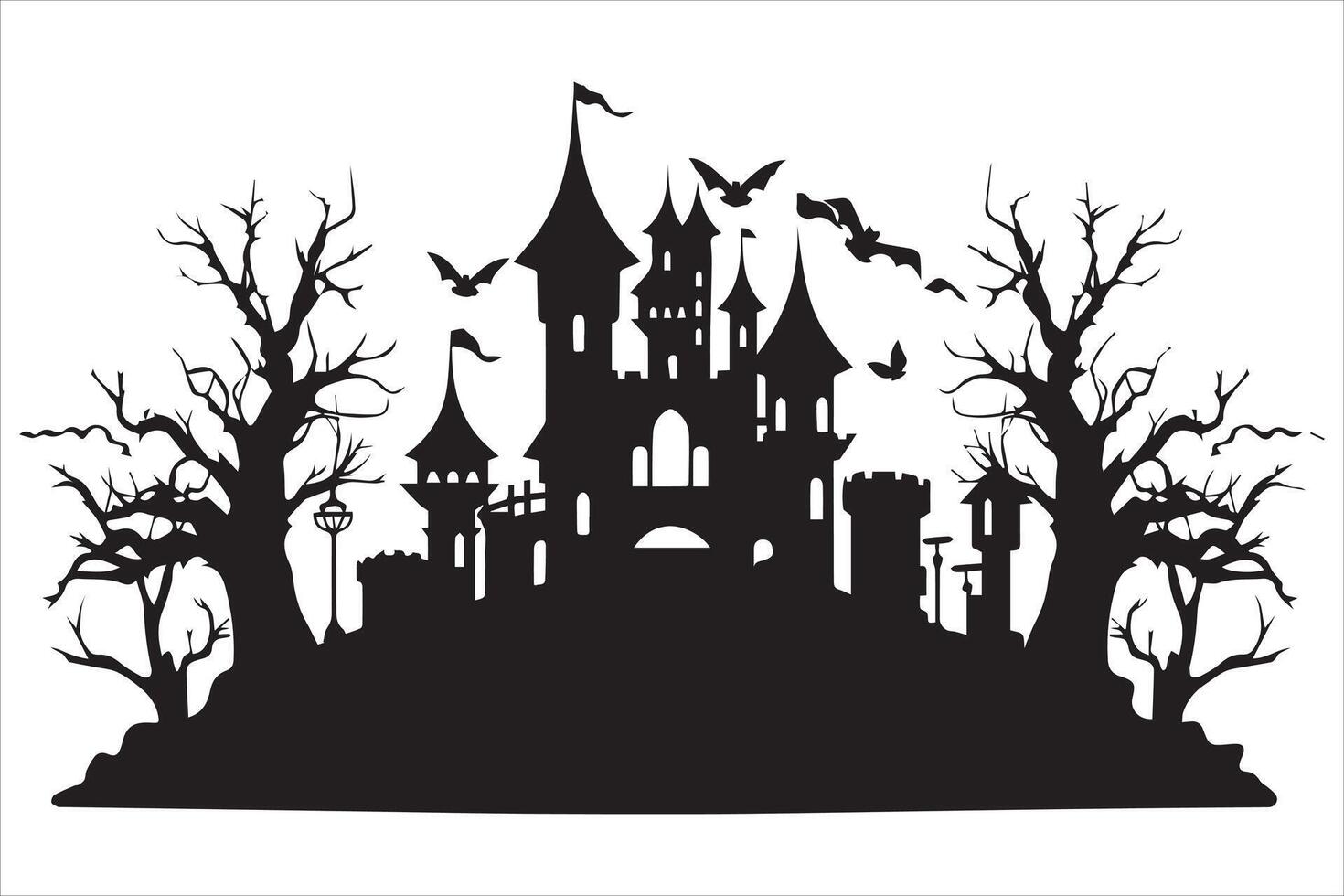 Halloween witch house silhouette design free vector