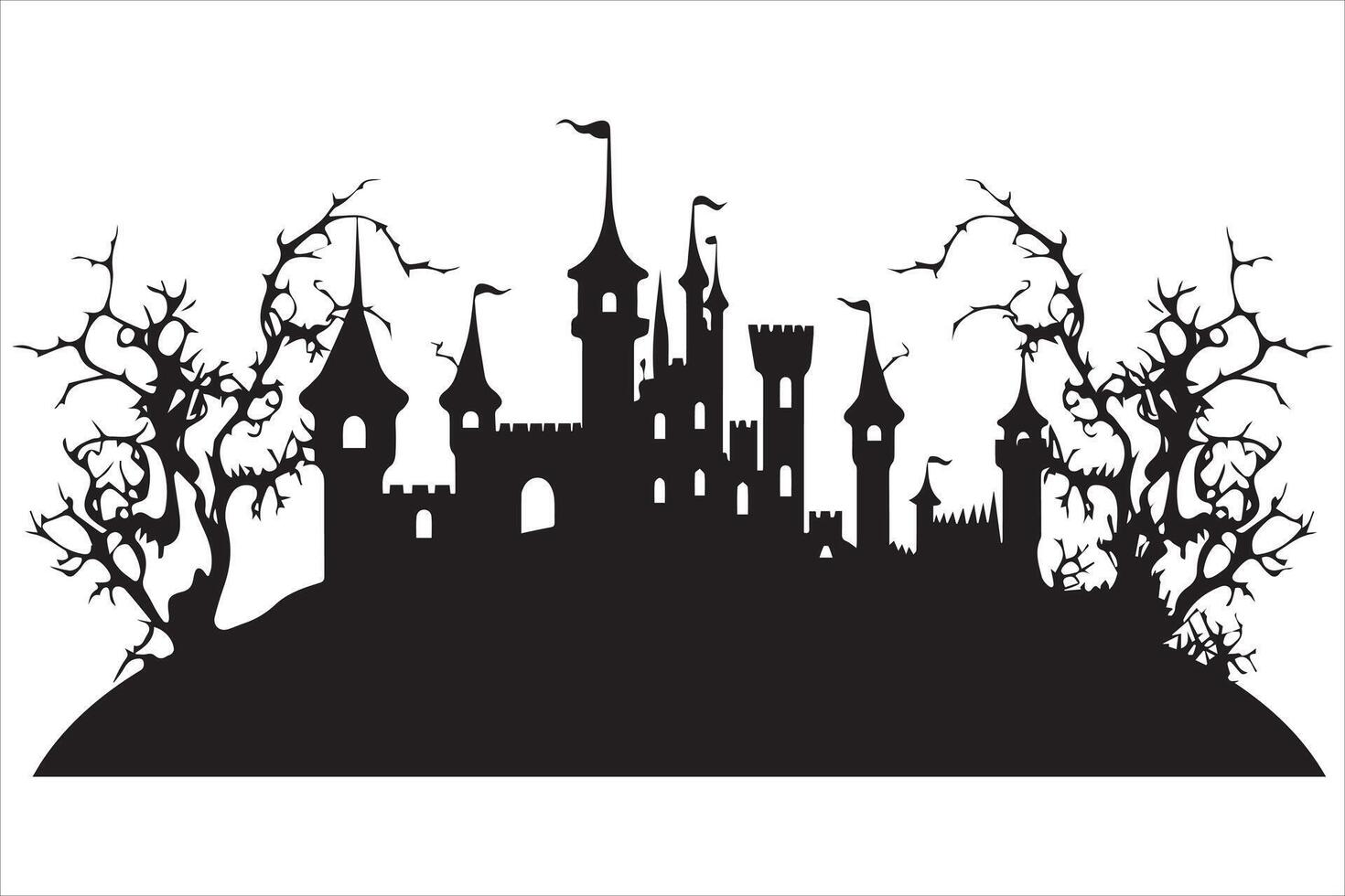 Halloween witch house silhouette design pro vector