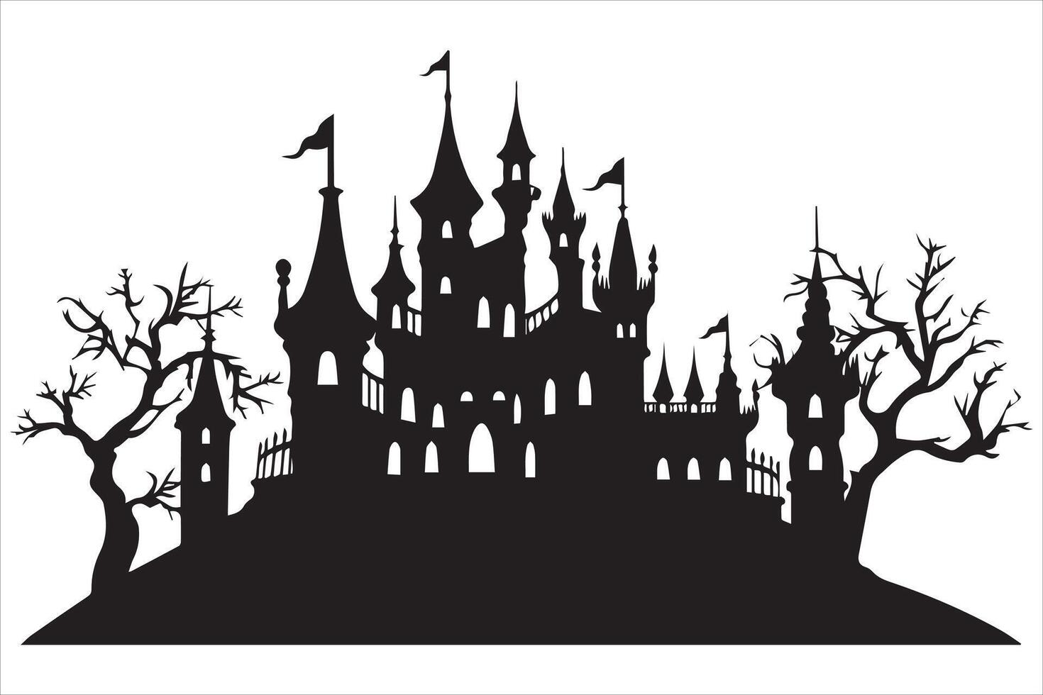 Halloween witch house silhouette design pro vector