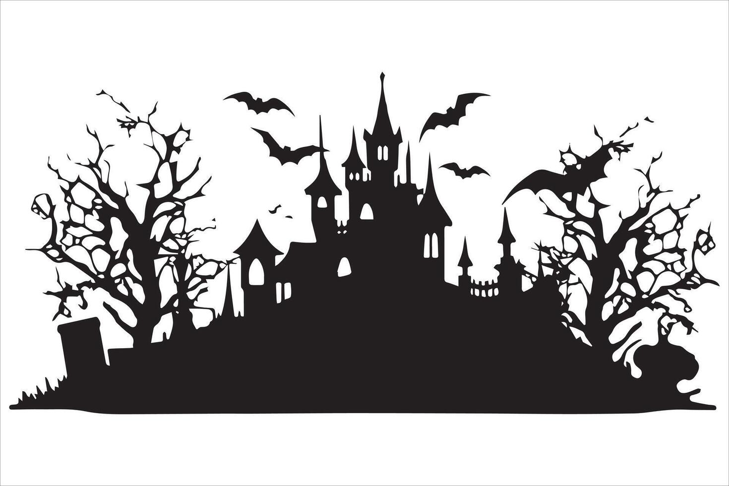 Halloween witch house black silhouette pro vector