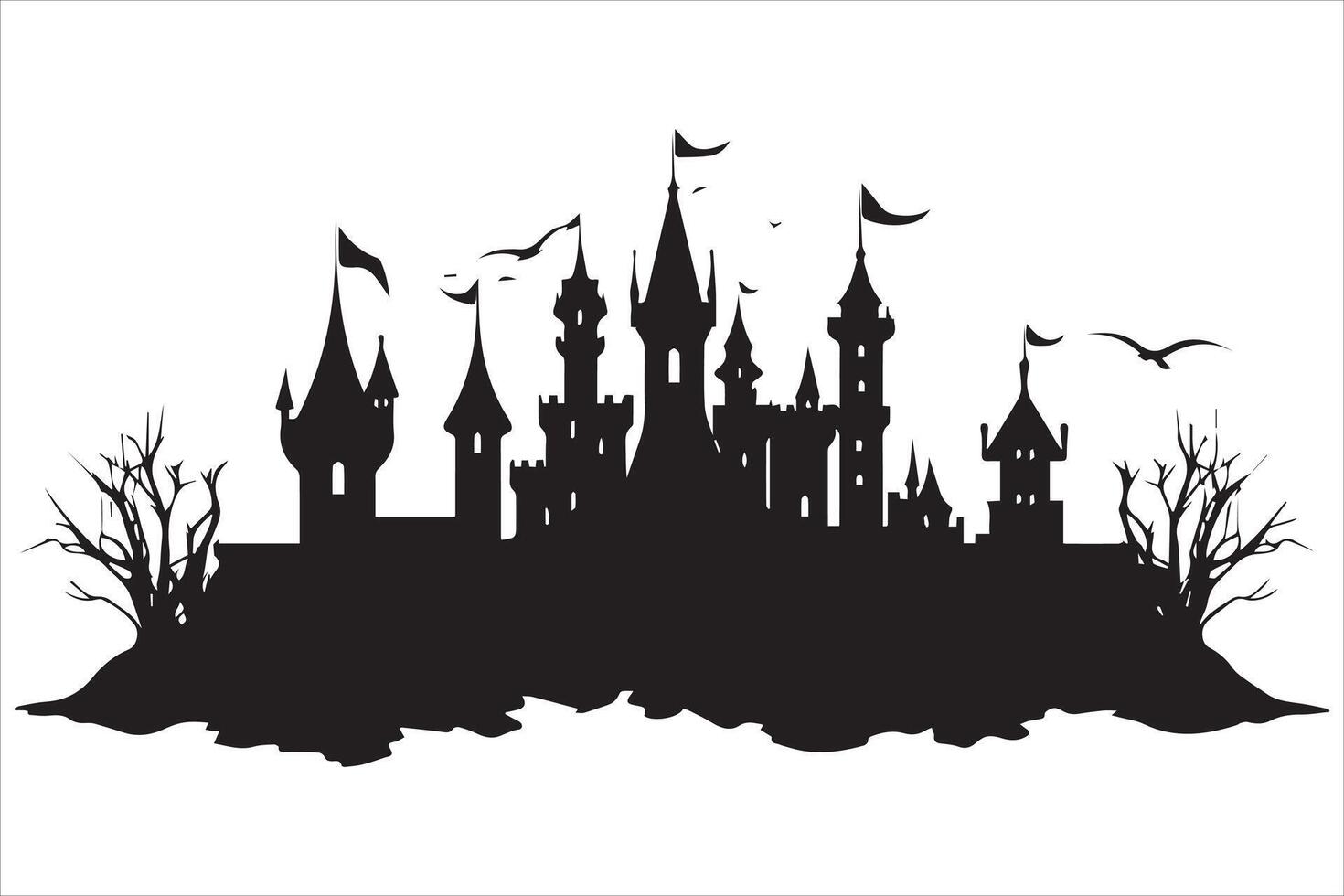 Halloween witch house silhouette design pro vector