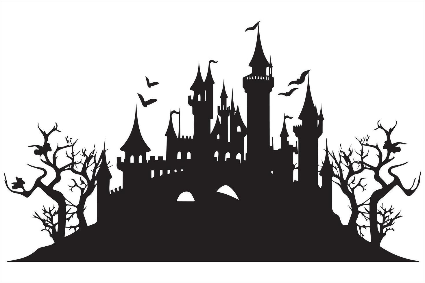 Halloween witch house silhouette design pro vector