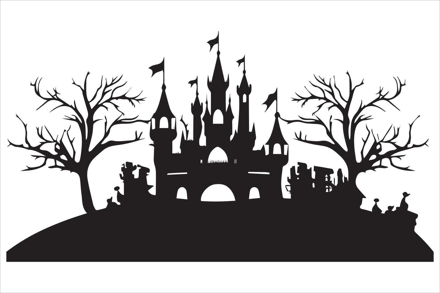 Halloween witch house silhouette design free vector