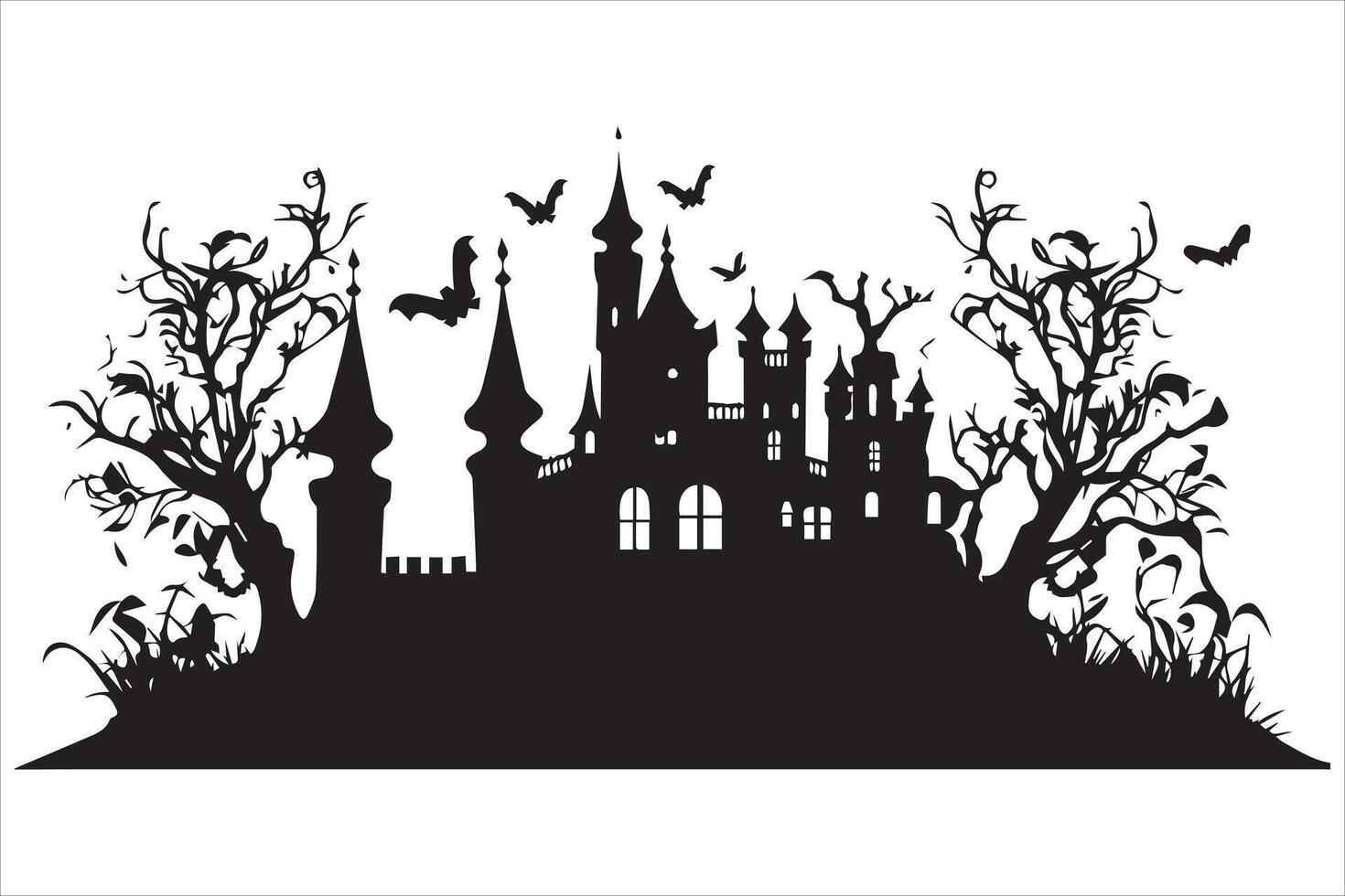 Halloween witch house silhouette design pro vector