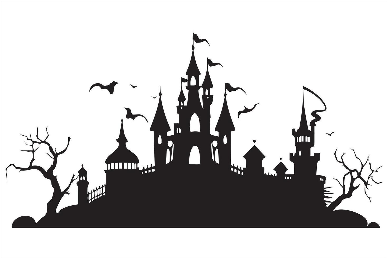 Halloween witch house black silhouette pro vector