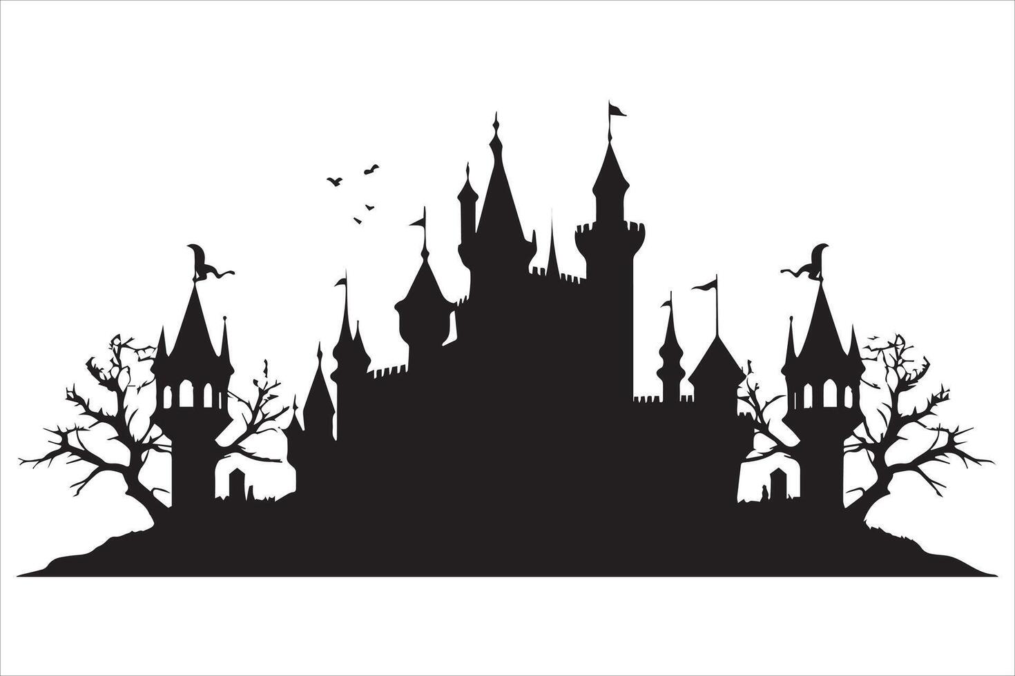 Halloween witch house black silhouette pro vector