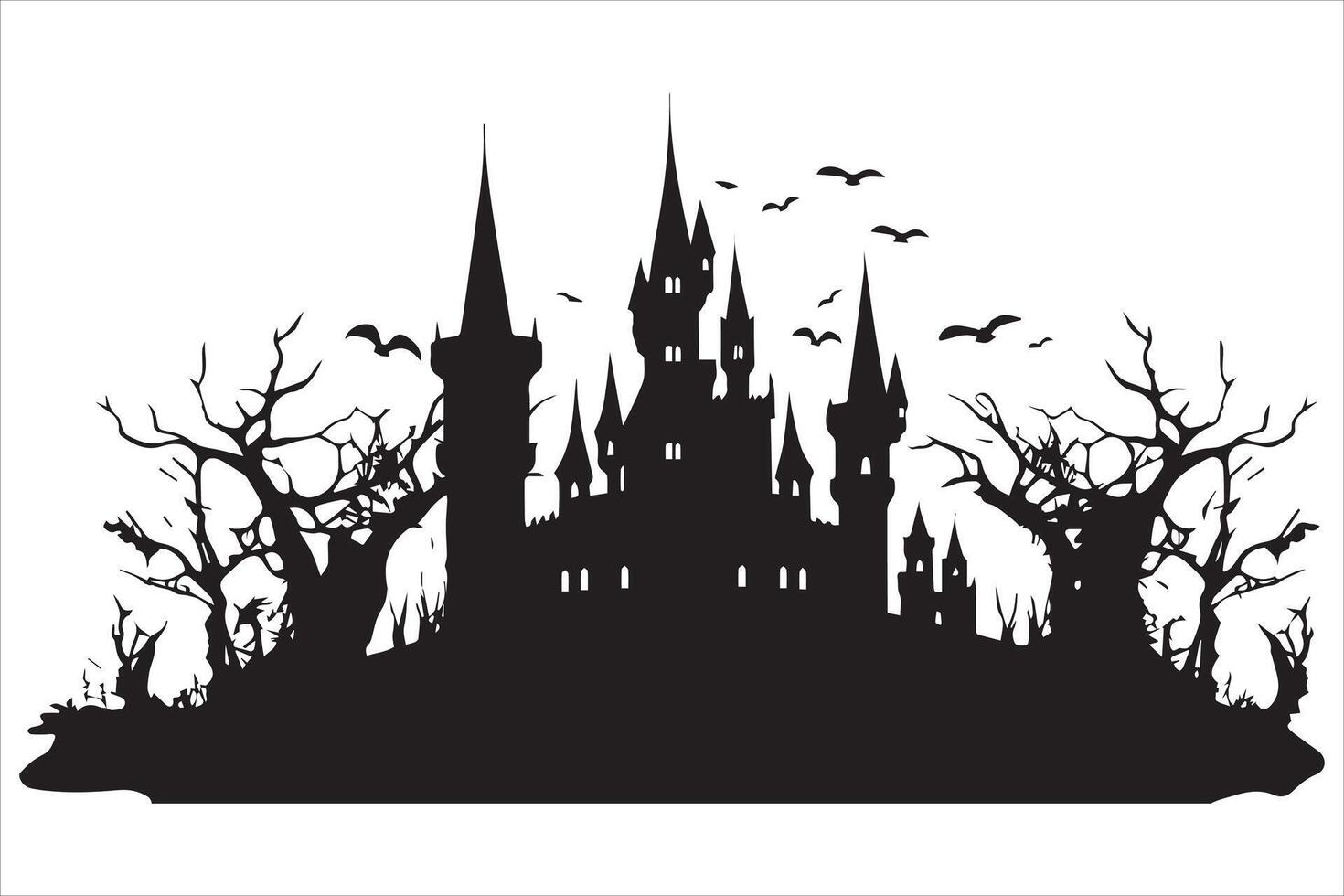 Halloween witch house silhouette pro vector