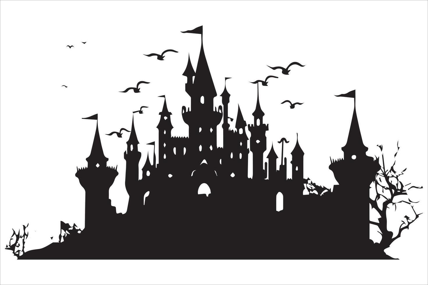 Halloween witch house silhouette pro vector