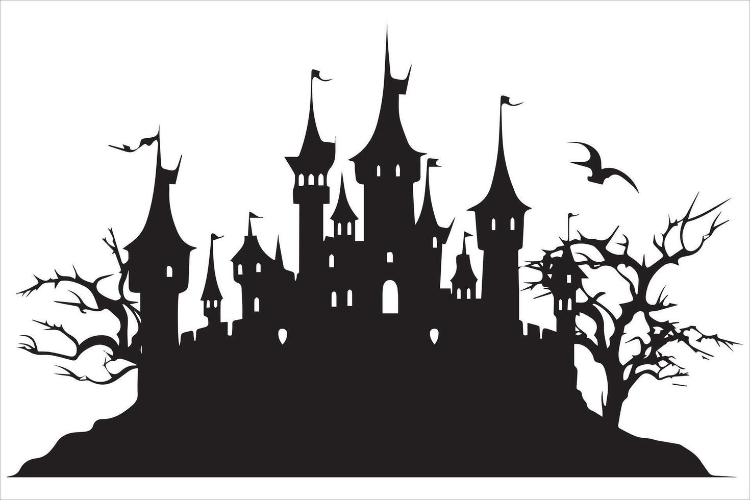 Halloween witch house silhouette pro vector