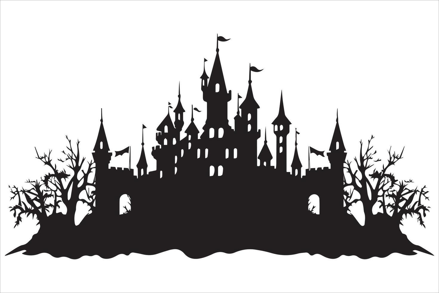 Halloween witch house silhouette pro vector