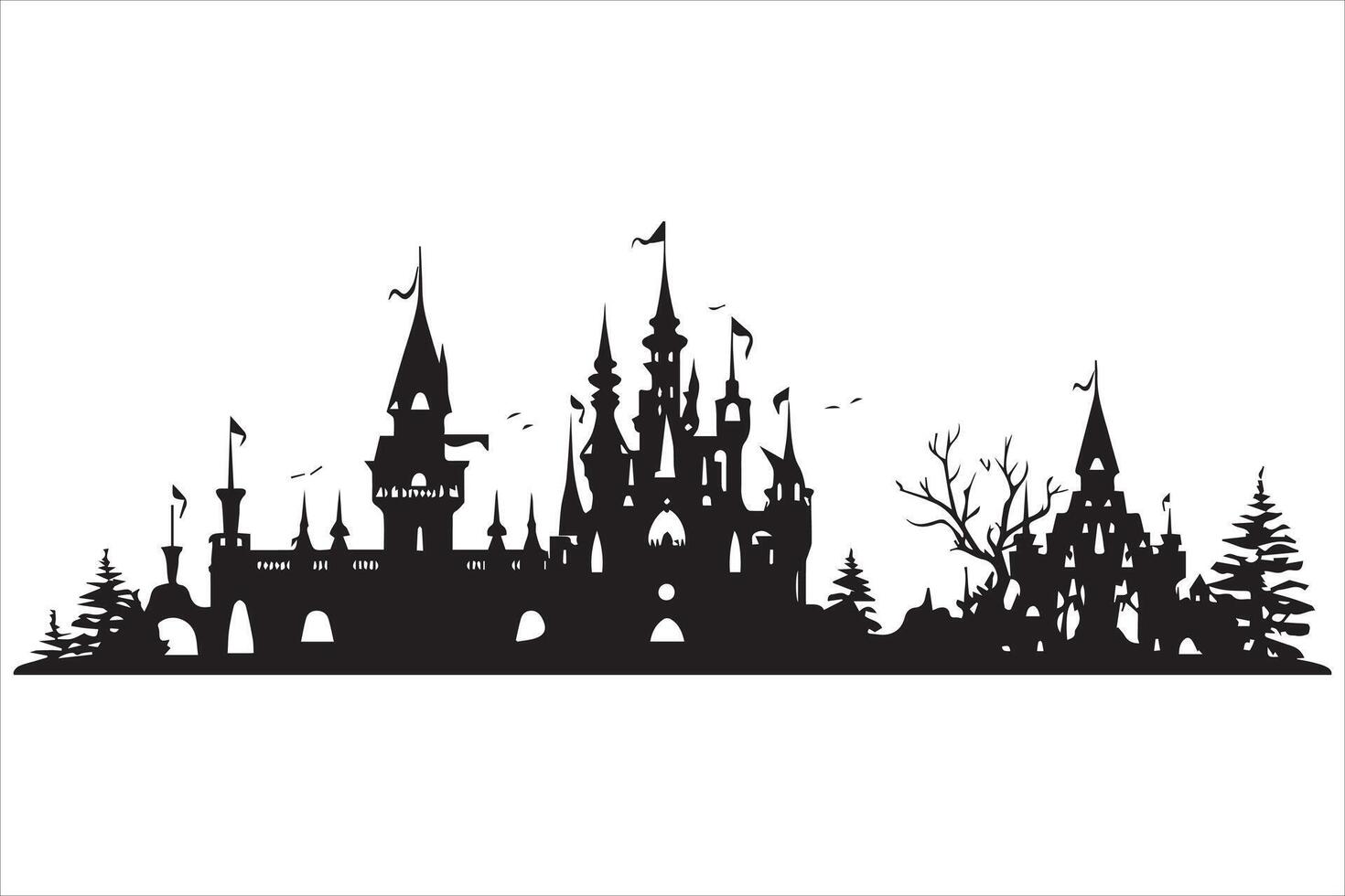 Halloween witch house silhouette pro vector