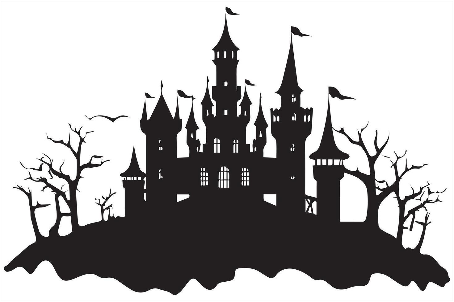 Halloween witch house silhouette pro vector