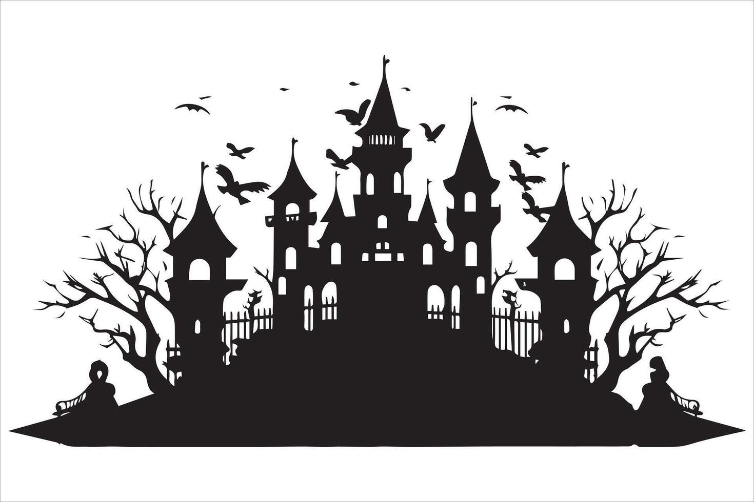 Halloween witch house silhouette pro vector