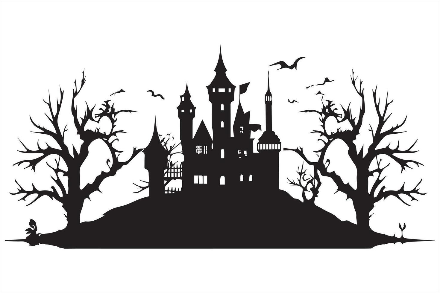 Halloween witch house silhouette pro vector