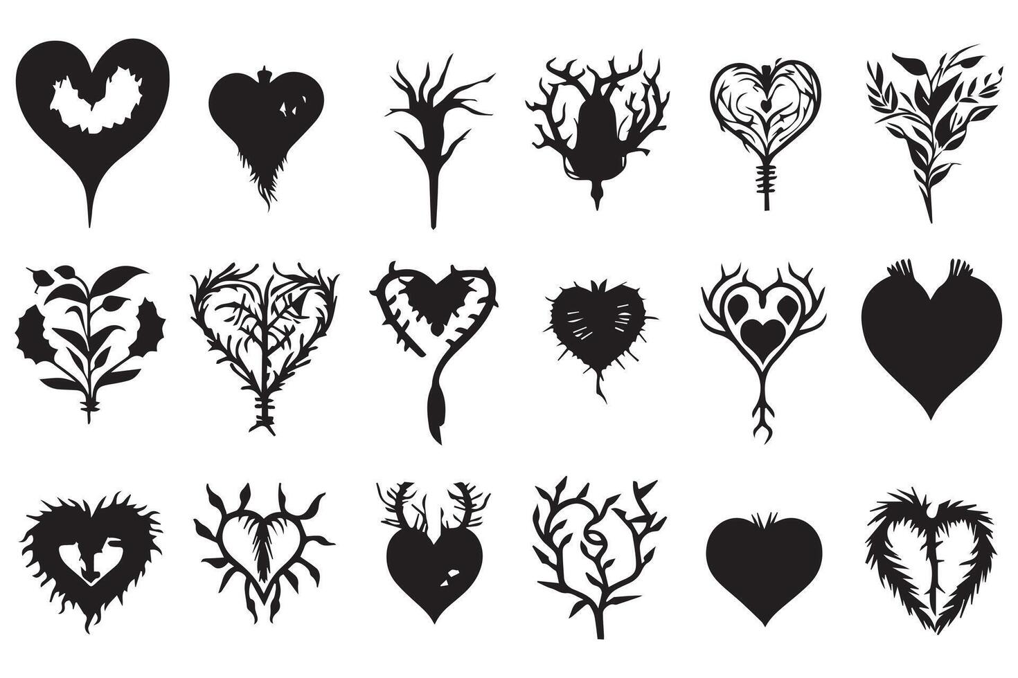 bundle of hearts love set icons silhouette illustration design free vector