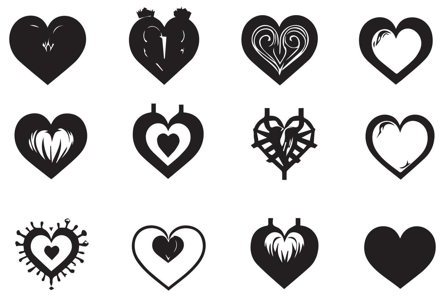 Hearts silhouette icon bundle collection free vector